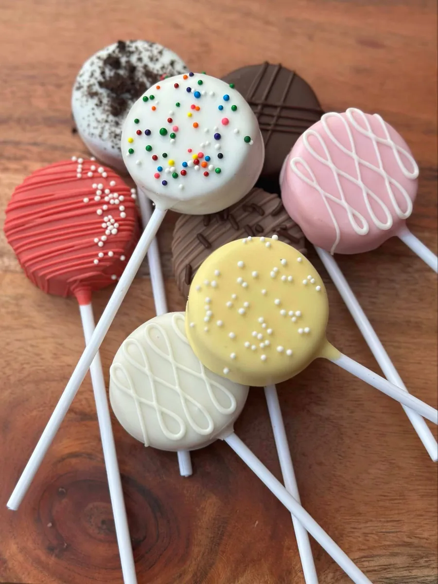 Decorated cake pops on sticks