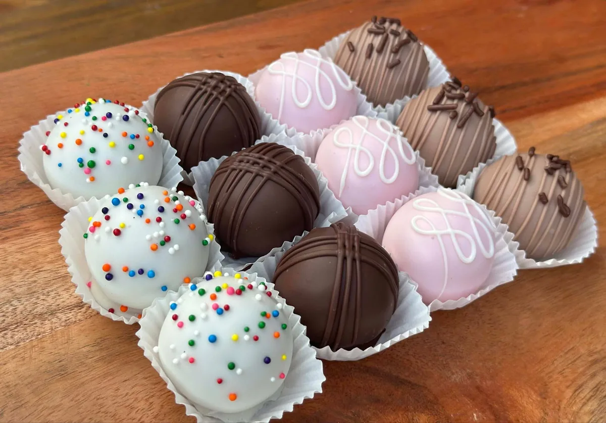 A box of assorted cake balls